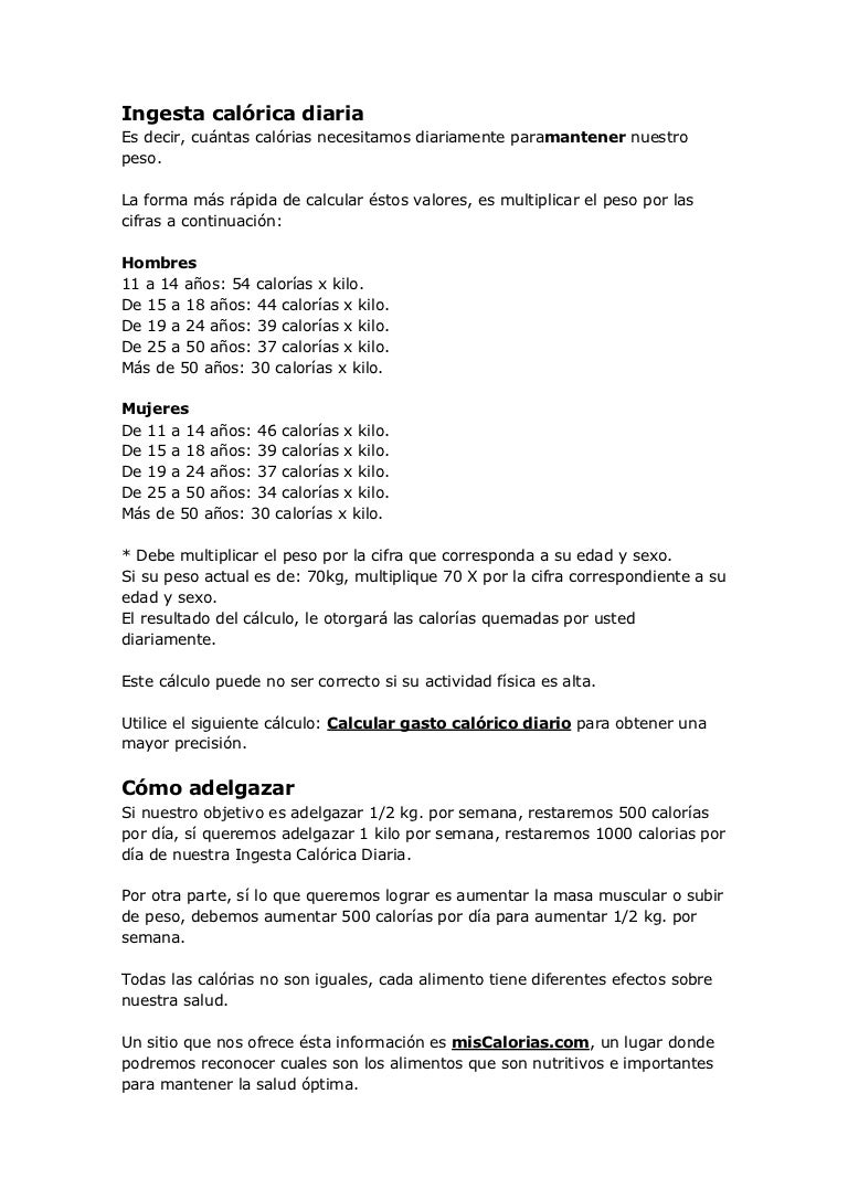 Dieta calorica para adelgazar